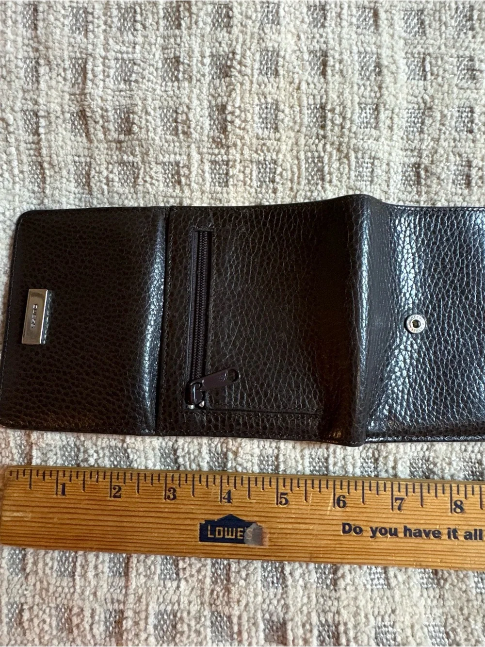 GUESS Dark Brown Pebbled Leather Trifold Card & Key Holder
